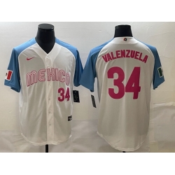 Men Mexico Baseball 34 Fernando Valenzuela 2023 White Blue World Baseball Classic Stitched Jersey