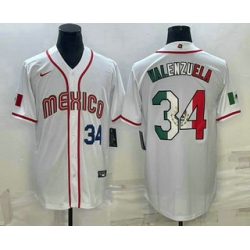 Men Mexico Baseball #34 Fernando Valenzuela Number 2023 White World Classic Stitched Jersey 5
