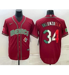 Men's Mexico Baseball #34 Fernando Valenzuela 2023 Red Blue World Baseball Classic Stitched Jersey1