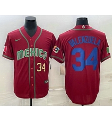 Men's Mexico Baseball #34 Fernando Valenzuela Number 2023 Red Blue World Baseball Classic Stitched Jersey2