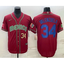 Men's Mexico Baseball #34 Fernando Valenzuela Number 2023 Red Blue World Baseball Classic Stitched Jersey2