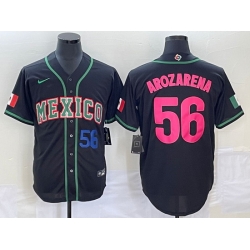 Men's Mexico Baseball #56 Randy Arozarena Number 2023 Black Pink World Classic Stitched Jersey2