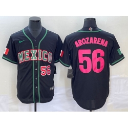Men's Mexico Baseball #56 Randy Arozarena Number 2023 Black Pink World Classic Stitched Jersey4