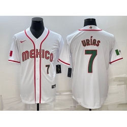 Men's Mexico Baseball #7 Julio Urias 2023 White World Baseball Classic Stitched Jerseys 4