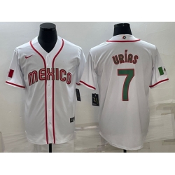 Men's Mexico Baseball #7 Julio Urias 2023 White World Baseball Classic Stitched Jerseys III
