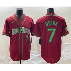 Men's Mexico Baseball #7 Julio Urias Number 2023 Red Green World Baseball Classic Stitched Jerseys