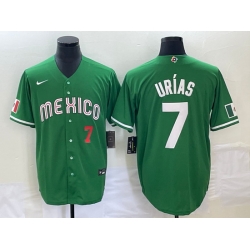 Men's Mexico Baseball #7 Julio Urias Number Green 2023 World Baseball Classic Stitched Jersey 1
