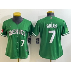 Women's Mexico Baseball #7 Julio Urias Number 2023 Green World Classic Stitched Jersey3