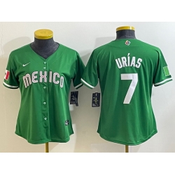 Women's Mexico Baseball #7 Julio Urias Number 2023 Green World Classic Stitched Jersey5