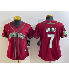 Women's Mexico Baseball #7 Julio Urias Number 2023 Red World Baseball Classic Stitched Jersey12