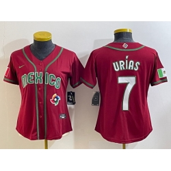 Women's Mexico Baseball #7 Julio Urias Number 2023 Red World Baseball Classic Stitched Jersey13