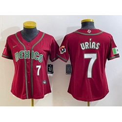 Women's Mexico Baseball #7 Julio Urias Number 2023 Red World Baseball Classic Stitched Jersey2