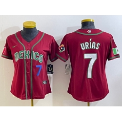 Women's Mexico Baseball #7 Julio Urias Number 2023 Red World Baseball Classic Stitched Jersey3
