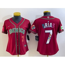 Women's Mexico Baseball #7 Julio Urias Number 2023 Red World Baseball Classic Stitched Jersey4