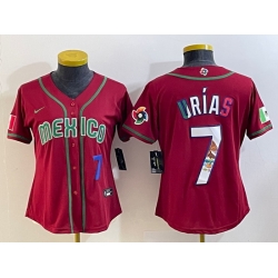 Women's Mexico Baseball #7 Julio Urias Number 2023 Red World Baseball Classic Stitched Jersey5