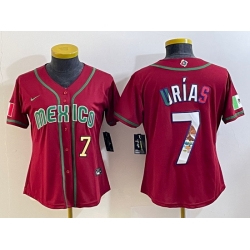 Women's Mexico Baseball #7 Julio Urias Number 2023 Red World Baseball Classic Stitched Jersey6
