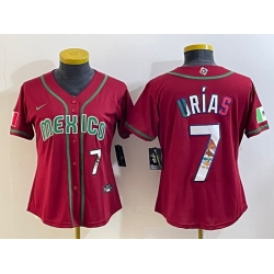 Women's Mexico Baseball #7 Julio Urias Number 2023 Red World Baseball Classic Stitched Jersey8