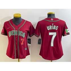 Women's Mexico Baseball #7 Julio Urias Number 2023 Red World Baseball Classic Stitched Jerseys