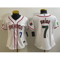 Women's Mexico Baseball #7 Julio Urias Number 2023 White World Classic Stitched Jersey
