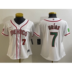 Women's Mexico Baseball #7 Julio Urias Number 2023 White World Classic Stitched Jersey1