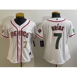 Women's Mexico Baseball #7 Julio Urias Number 2023 White World Classic Stitched Jersey3