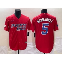 Men Puerto Rico Baseball 5 Enrique Hernandez 2023 Red World Baseball Classic Stitched Jersey