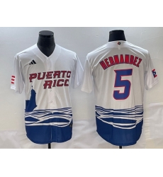 Men Puerto Rico Baseball 5 Enrique Hernandez 2023 White World Baseball Classic Stitched Jersey