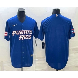 Men Puerto Rico Baseball Blank 2023 Royal World With Patch Classic Stitched Jersey 2