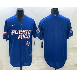 Men Puerto Rico Baseball Blank 2023 Royal World With Patch Classic Stitched Jerseys