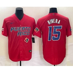 Men's Puerto Rico Baseball #15 Emmanuel Rivera 2023 Red World Classic With Patch Stitched Jerseys