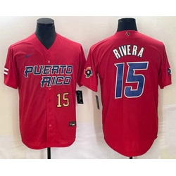 Men's Puerto Rico Baseball #15 Emmanuel Rivera Number 2023 Red World Classic With Patch Stitched Jerseys