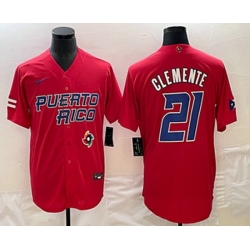 Men's Puerto Rico Baseball #21 Roberto Clemente 2023 Red World Classic Stitched Jersey