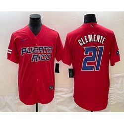 Men's Puerto Rico Baseball #21 Roberto Clemente 2023 Red World Classic Stitched Jerseys