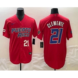 Men's Puerto Rico Baseball #21 Roberto Clemente Number 2023 Red World Classic Stitched Jerseys