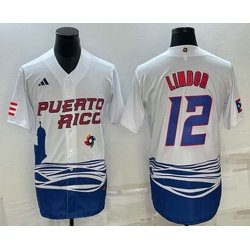 Men's Puerto Rico Baseball #23 Francisco Lindor White 2023 World Baseball Classic Stitched Jersey