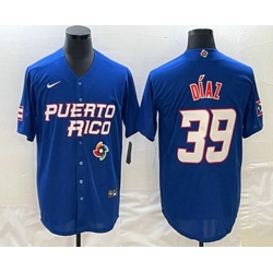 Men's Puerto Rico Baseball #39 Edwin Diaz 2023 Blue World Baseball Classic Stitched Jerseys