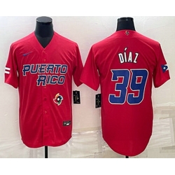 Men's Puerto Rico Baseball #39 Edwin Diaz 2023 Red World Baseball Classic Stitched Jerseys