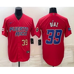 Men's Puerto Rico Baseball #39 Edwin Diaz Number 2023 Red World Baseball Classic Stitched Jerseys
