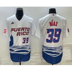Mens Puerto Rico Baseball #39 Edwin Diaz Number 2023 White World Baseball Classic Stitched Jersey