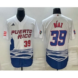 Men's Puerto Rico Baseball #39 Edwin Diaz Number 2023 White World Baseball Classic Stitched Jerseys