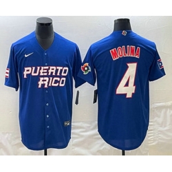Men's Puerto Rico Baseball #4 Yadier Molina 2023 Blue World Baseball Classic Stitched Jerseys
