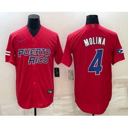 Men's Puerto Rico Baseball #4 Yadier Molina 2023 Red World Baseball Classic Stitched Jersey I