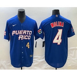 Men's Puerto Rico Baseball #4 Yadier Molina Number 2023 Blue World Baseball Classic Stitched Jerseys