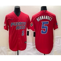 Men's Puerto Rico Baseball #5 Enrique Hernandez Number 2023 Red World Classic Stitched Jersey