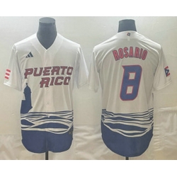 Men's Puerto Rico Baseball #8 Eddie Rosario 2023 White World Classic Stitched Jersey