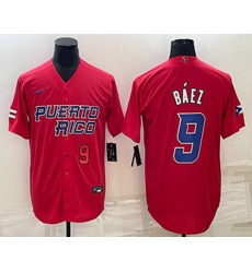 Mens Puerto Rico Baseball #9 Javier Baez Number 2023 Red World Baseball Classic Stitched Jersey