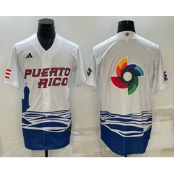 Men's Puerto Rico Baseball Big Logo White 2023 World Baseball Classic Stitched Jersey