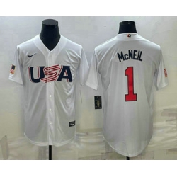 Men USA Baseball #1 Jeff McNeil 2023 White World Classic Stitched Jersey II