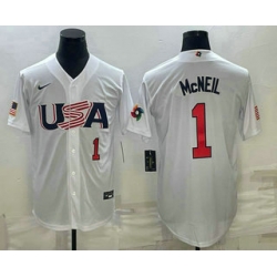 Men USA Baseball #1 Jeff McNeil Number 2023 White World Classic Stitched Jersey 1