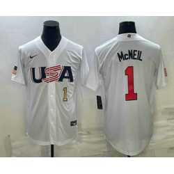 Men USA Baseball #1 Jeff McNeil Number 2023 White World Classic Stitched Jersey 2